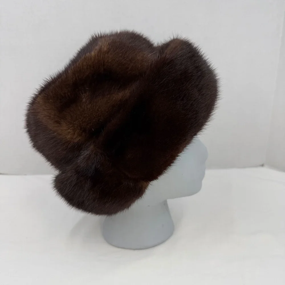 Vintage Lord & Taylor Salon Mink Fur Pillbox Hat Brown Mahogany Winter Formal